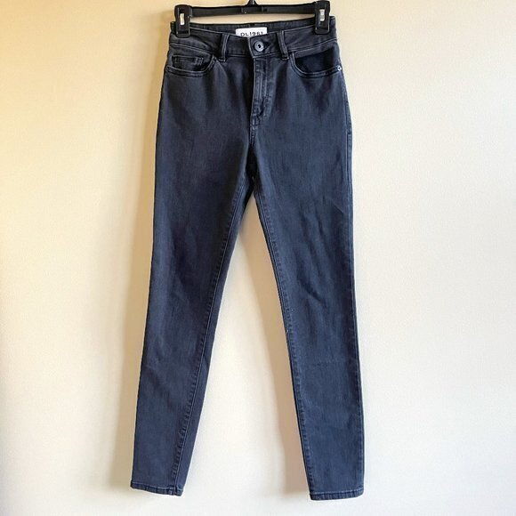 DL1961 FARROW HIGH RISE INSTASLIM MAGMA JEANS SKINNY ANKLE WOMENS SIZE 25 BLACK - Picture 1 of 8